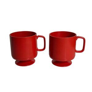 VTG Red Plastic Pedestal Mugs Set of 2 Stackable Camping Cups 4" Drinkware Retro